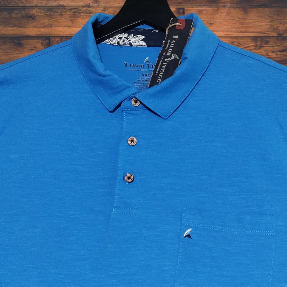 Tailor Vintage Men's XXL‎ Pocket Polo Shirt Brilliant Blue Stretch NWT $68